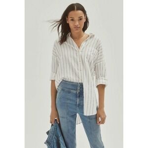 Anthropologie Pilcro Boyfriend Striped Button Down Women's Sz L Preppy Oversized